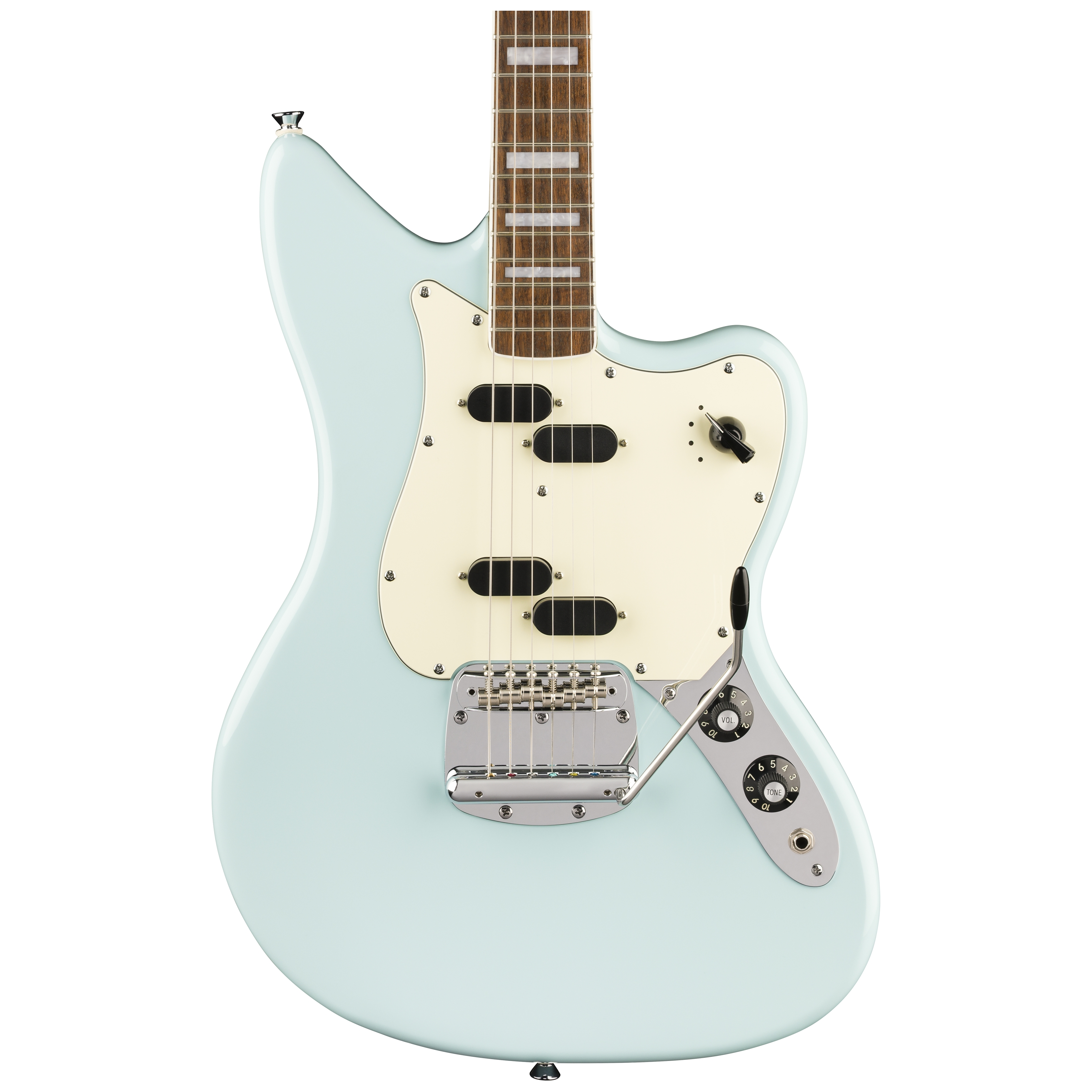 Squier by Fender Paranormal Electric VI LRL Parchment PG Matching Headstock Daphne Blue 3