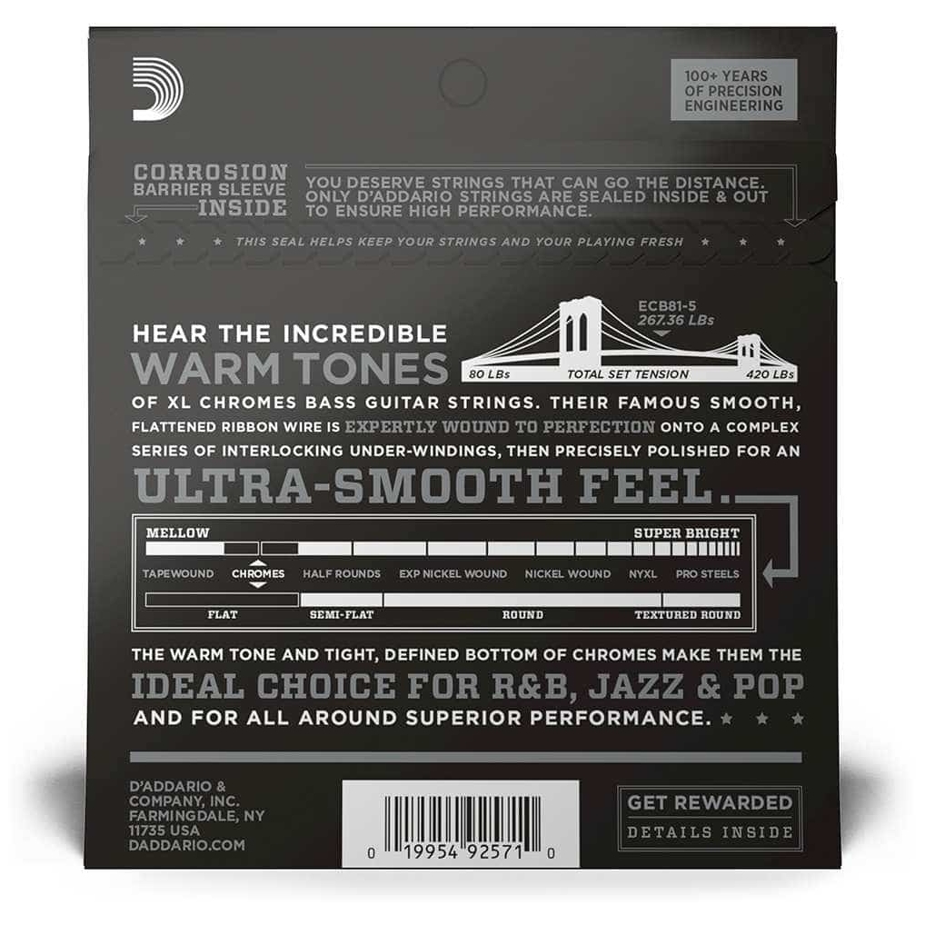 D’Addario - D’Addario ECB81-5 - XL 5-String Bass Chromes, Long Scale 45-132 - 2
