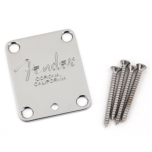 Fender 4-Bolt American Series Guitar Neck Plate with "Fender® Corona" Stamp (Chrome)