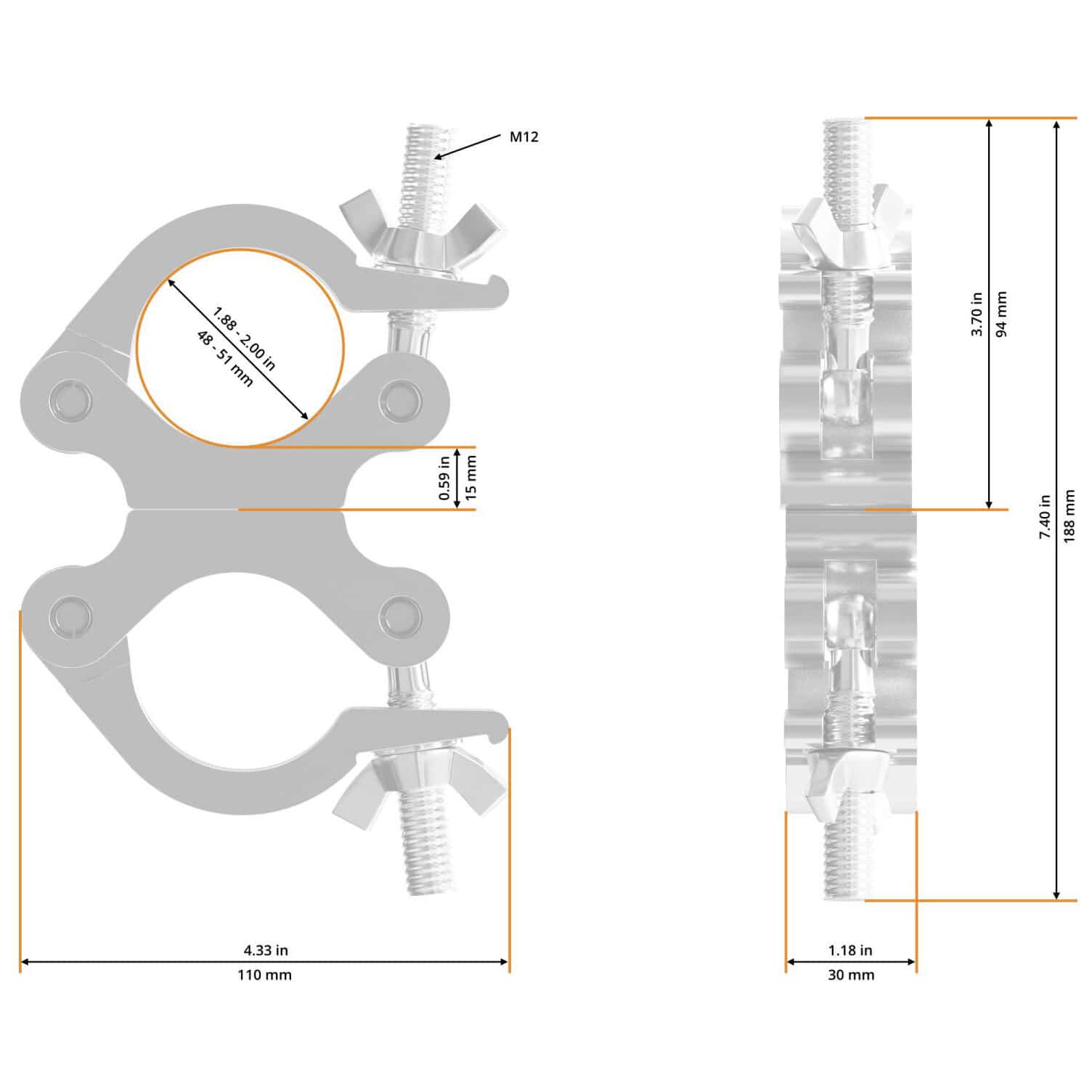 Global Truss Swivel Coupler Slim 48-51/30/250kg stage black 1