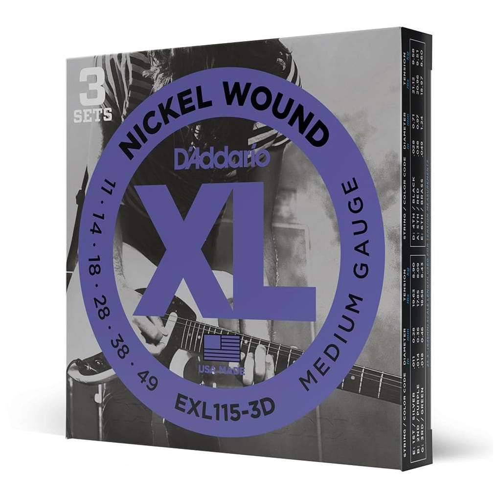 D’Addario - D’Addario EXL115-3D - XL Electric Nickel Wound 3er Pack 011-049 - 3