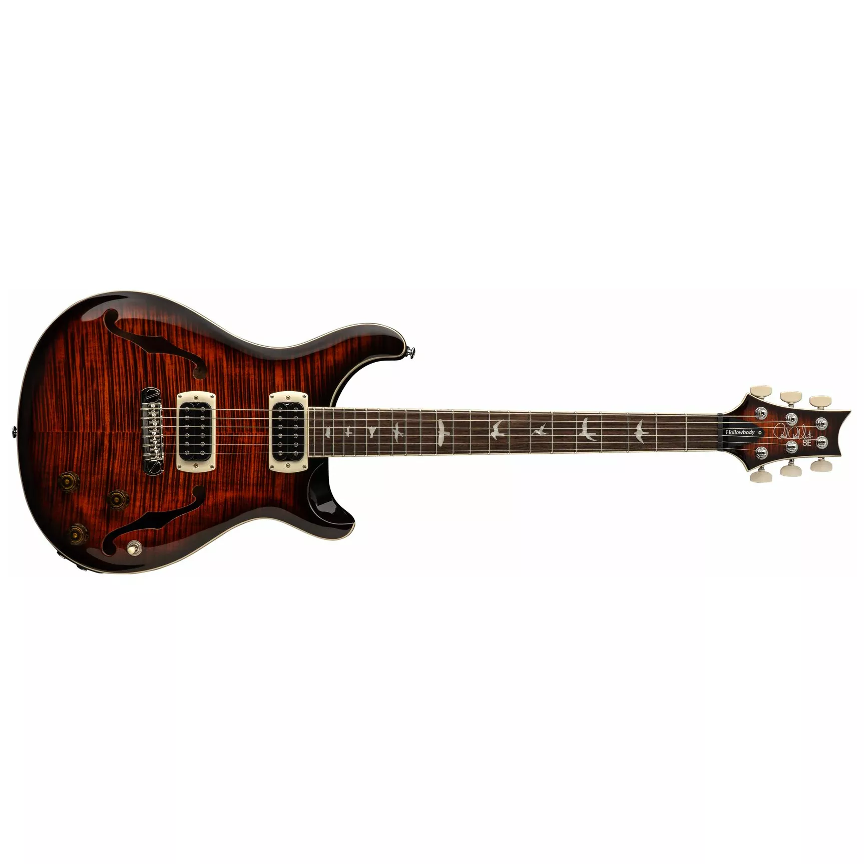 PRS SE Flat Back Hollowbody I Piezo Orange Tiger Smokeburst 1