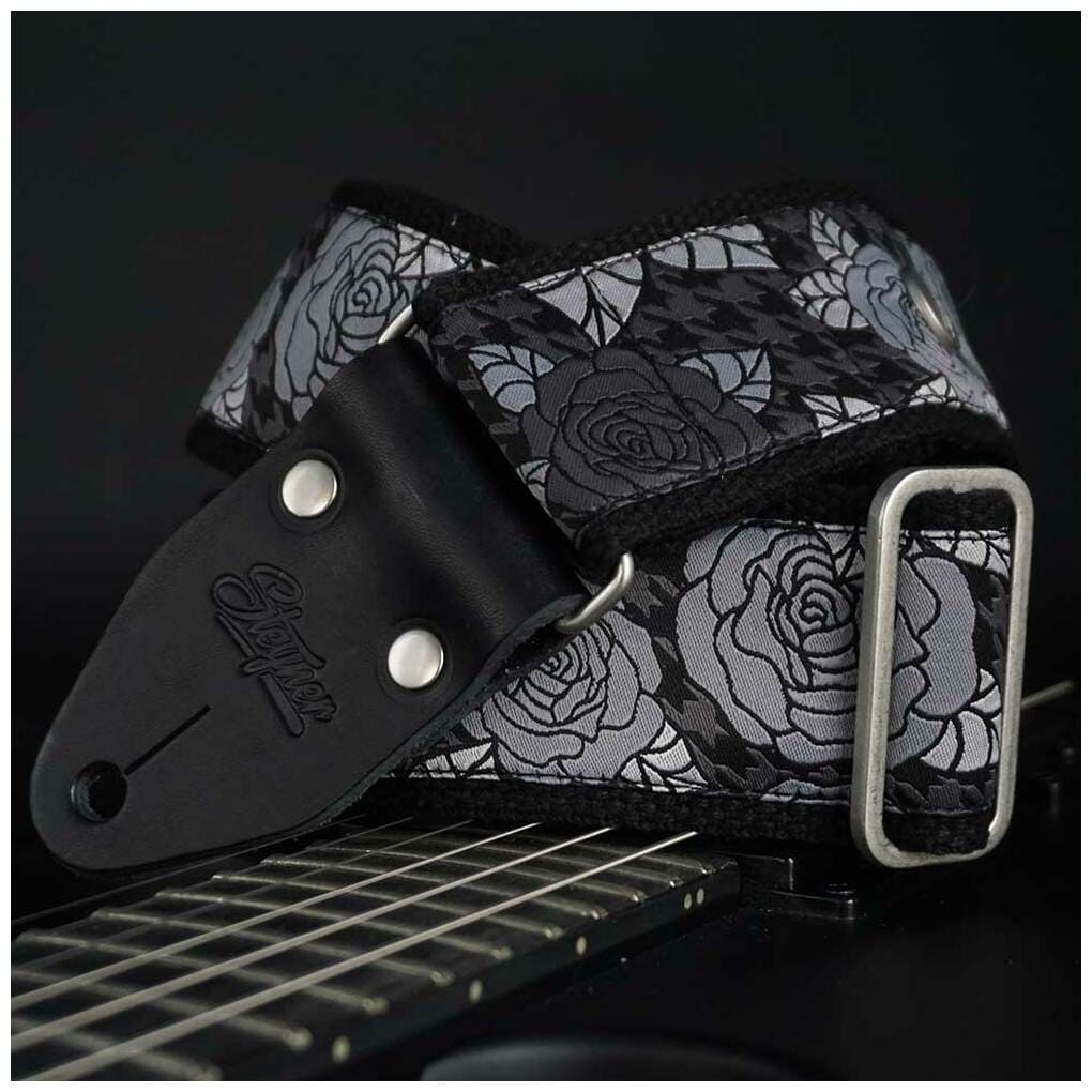 Steyner Straps Retro Gitarrengurt schwarz - Wildrose VEGAN