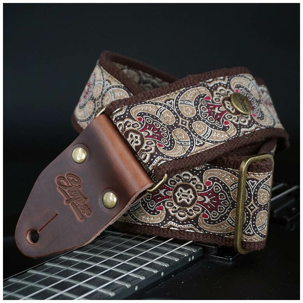 Steyner Straps Retro Gitarrengurt - Wüstenlicht braun-weinrot Vegan