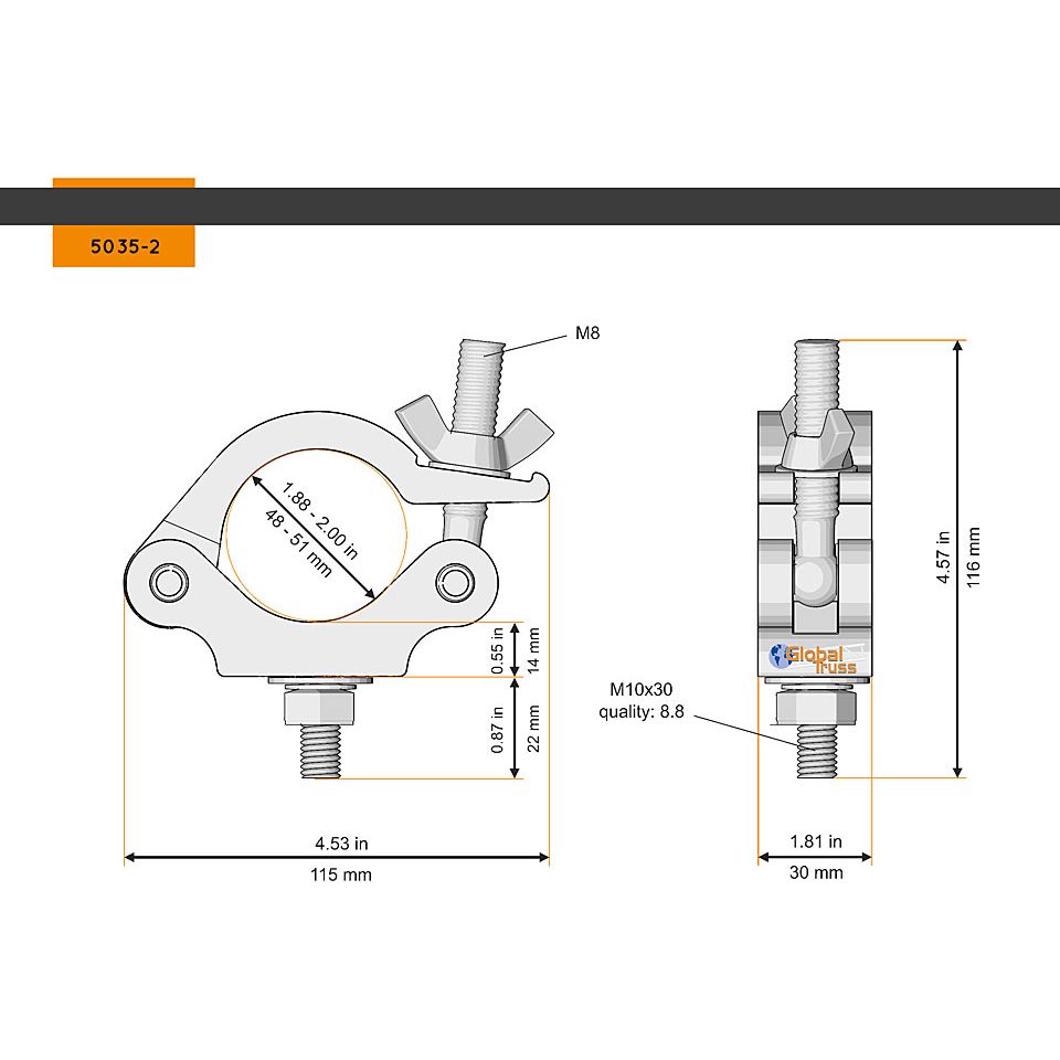 Global Truss Half Coupler Slim 48-51/30/300kg stage black 1
