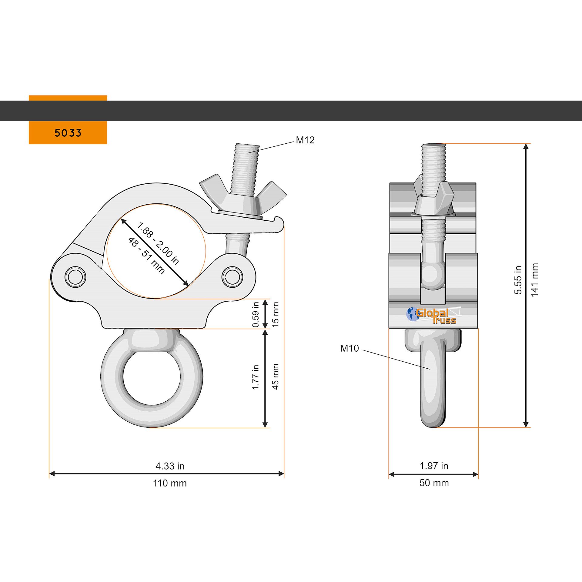 Global Truss Half Coupler Eye 48-51/50/200kg 1