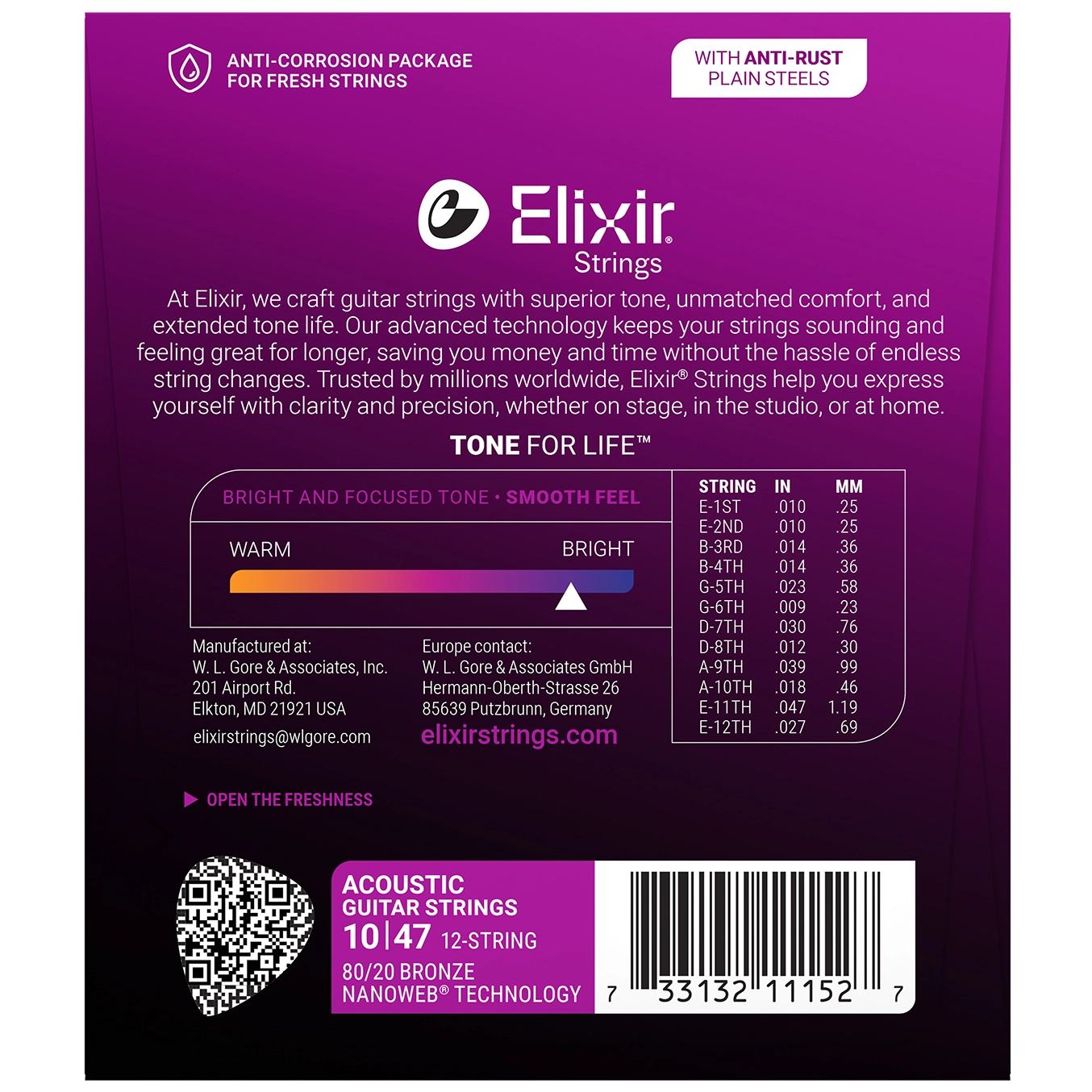 Elixir 11152 Bronze Nanoweb Light 12-String | 010-047 2