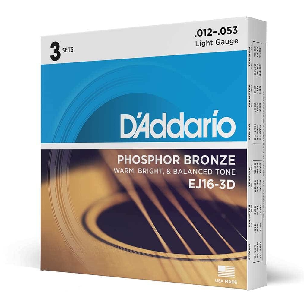 D’Addario - D’Addario EJ16-3D - Acoustic Phosphor Bronze 3er Pack 012-053 - 3