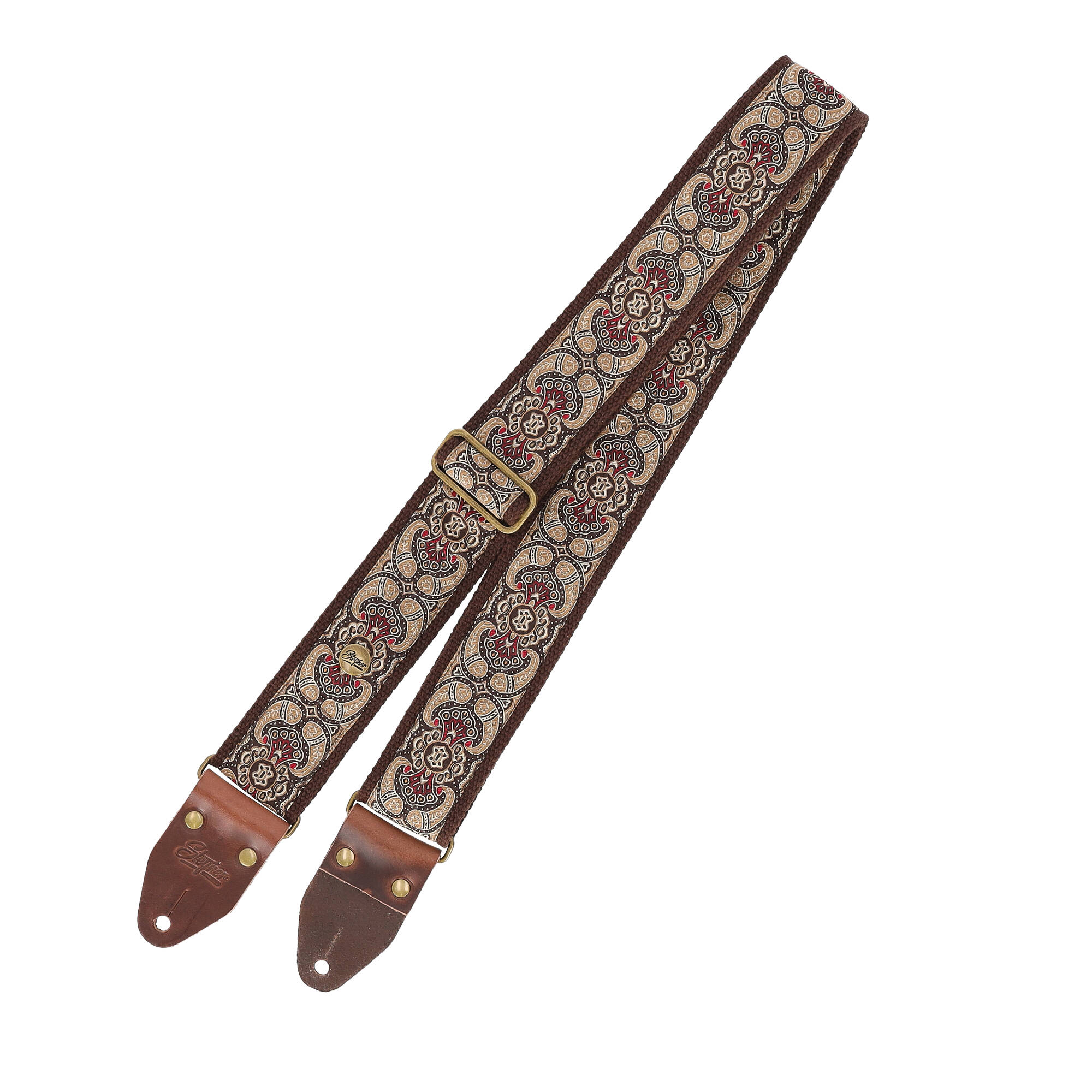 Image of Steyner straps retro gitarrengurt  wüstenlicht braun weinrot 1