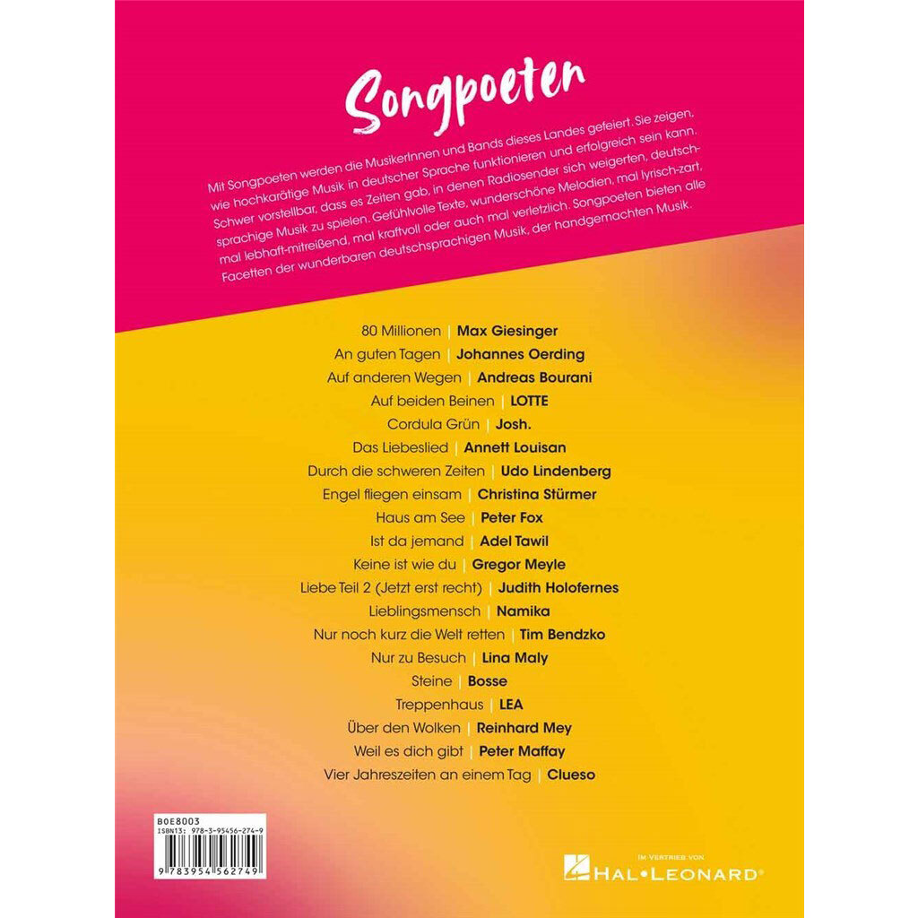 Bosworth Edition Songpoeten - 20 Songs für Klavier, Gesang & Gitarr 1