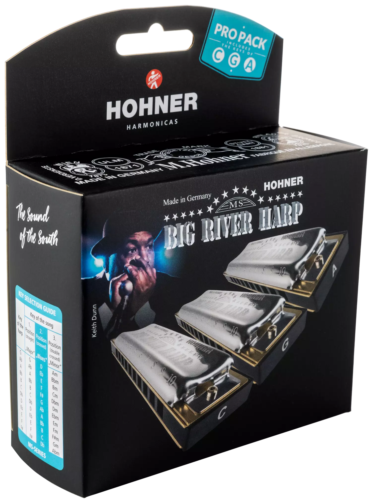 Hohner Big River Harp MS, C/G/A, Pro Pack