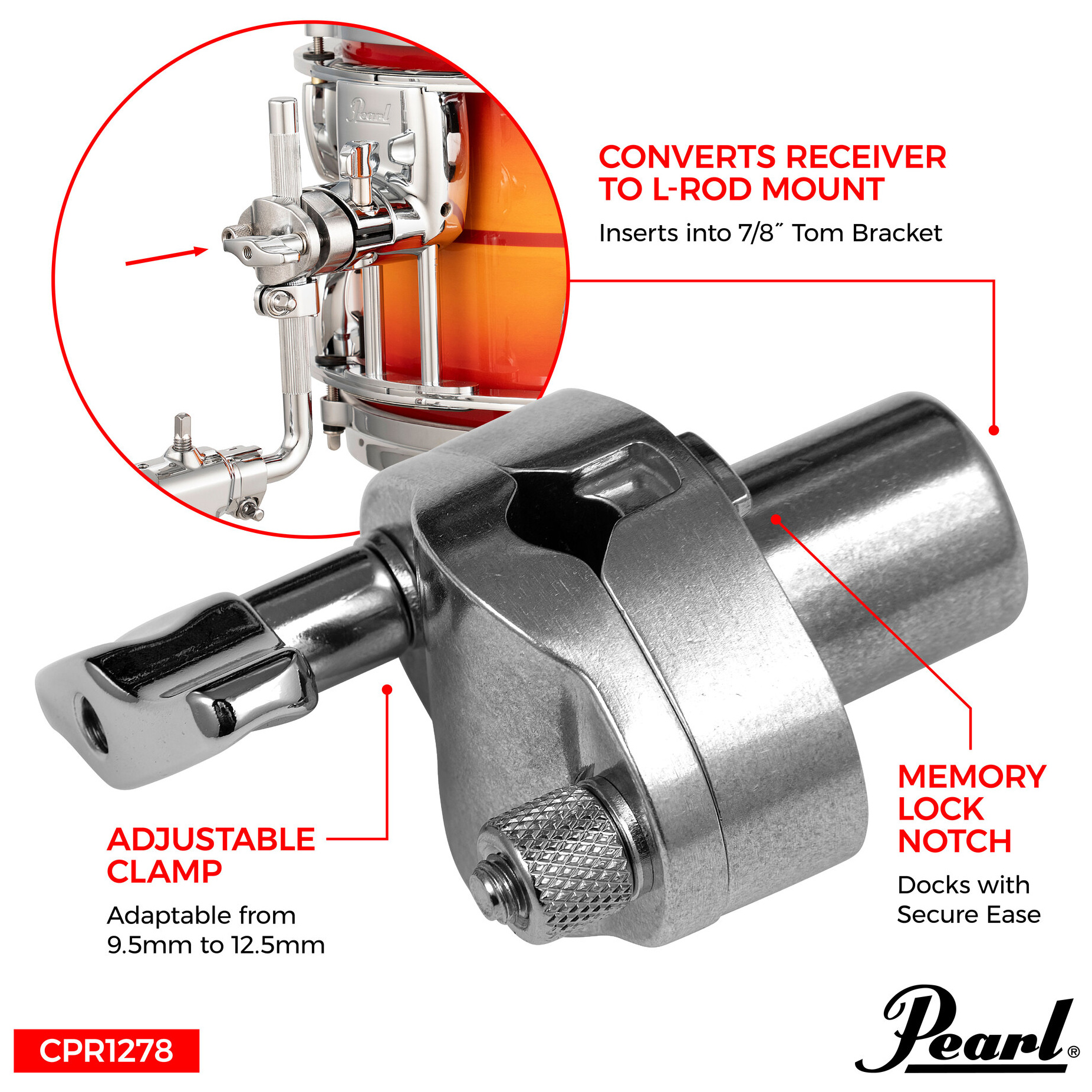 Pearl CPR-1278 Pipe To L-Rod Conversion Adaptor 1