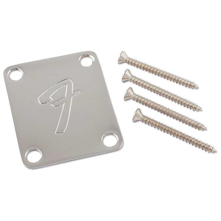 Image of Fender neck plate vintage style f chrome 10001239 1